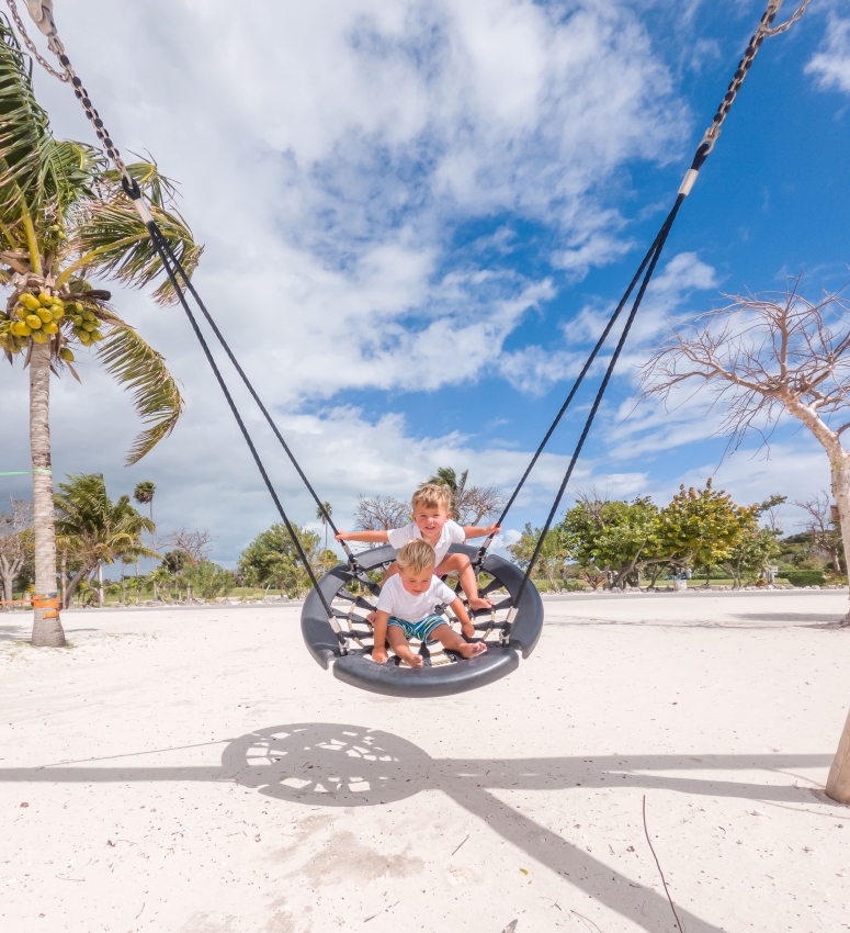 Kids on a swing at the beach